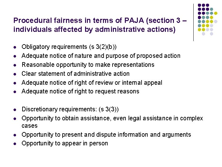 Procedural fairness in terms of PAJA (section 3 – individuals affected by administrative actions)