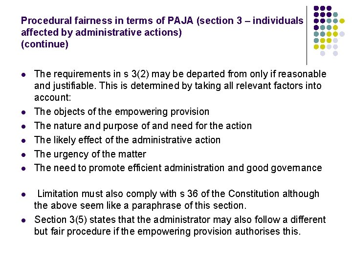 Procedural fairness in terms of PAJA (section 3 – individuals affected by administrative actions)