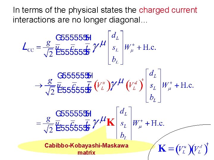 In terms of the physical states the charged current interactions are no longer diagonal…