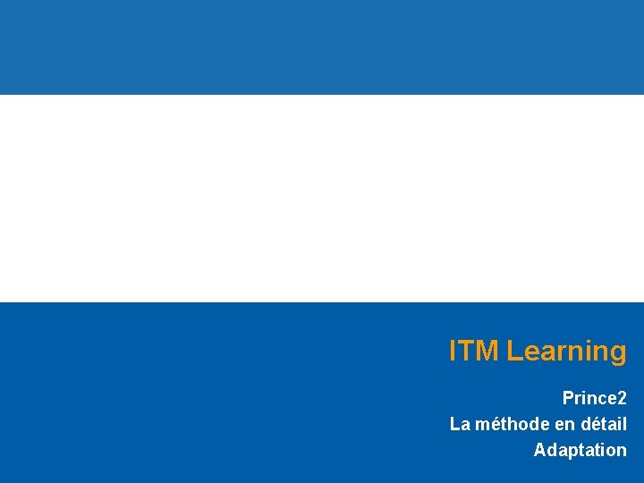 ITM Learning Prince 2 La méthode en détail Adaptation 