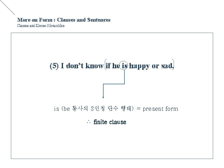 More on Form : Clauses and Sentences Clauses and Clause Hierarchies (5) I don’t