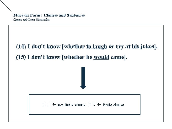 More on Form : Clauses and Sentences Clauses and Clause Hierarchies (14) I don’t