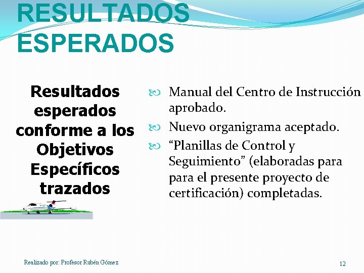 RESULTADOS ESPERADOS Resultados esperados conforme a los Objetivos Específicos trazados Realizado por: Profesor Rubén