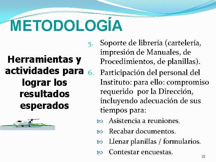 METODOLOGÍA Herramientas y actividades para lograr los resultados esperados 5. Soporte de librería (cartelería,