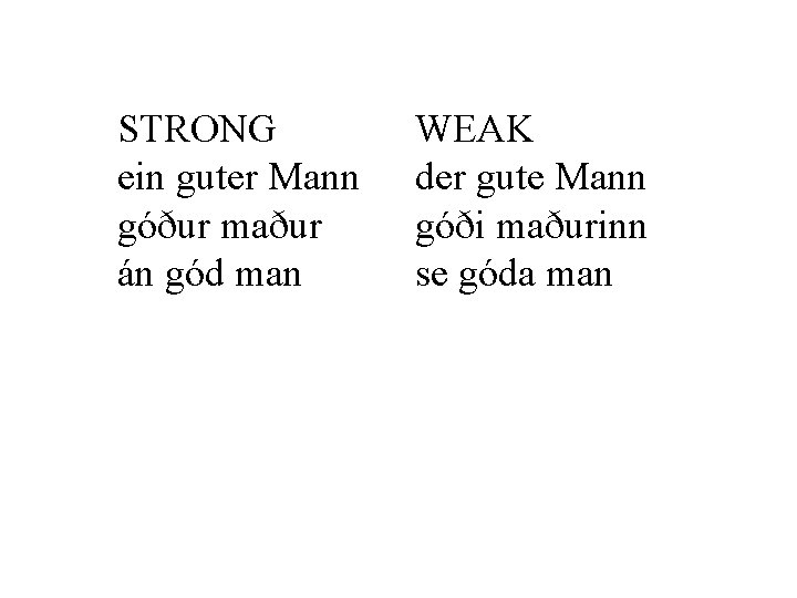 STRONG ein guter Mann góður maður án gód man WEAK der gute Mann góði
