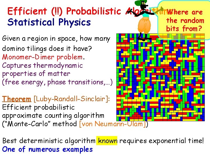 Where are Efficient (!!) Probabilistic Algorithms: the random Statistical Physics bits from? Given a