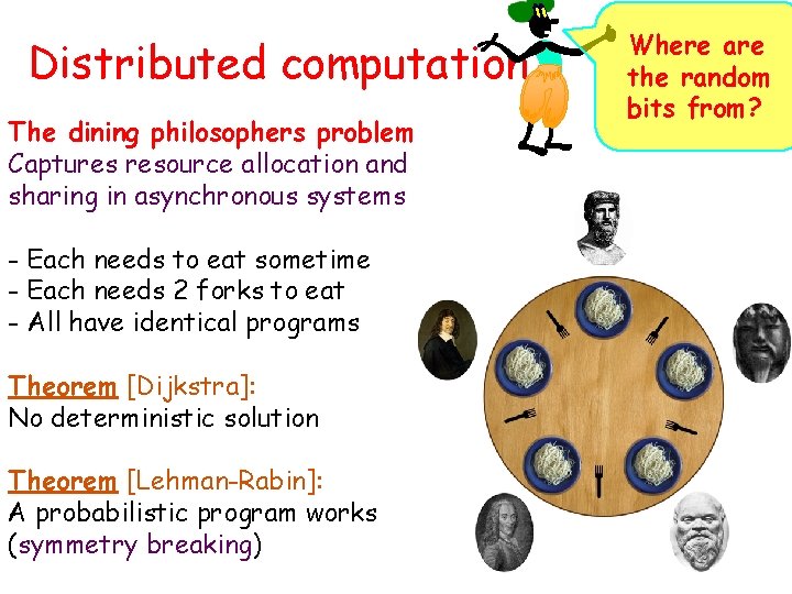 Distributed computation The dining philosophers problem Captures resource allocation and sharing in asynchronous systems
