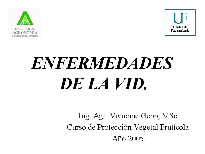 ENFERMEDADES DE LA VID. Ing. Agr. Vivienne Gepp, MSc. Curso de Protección Vegetal Frutícola.