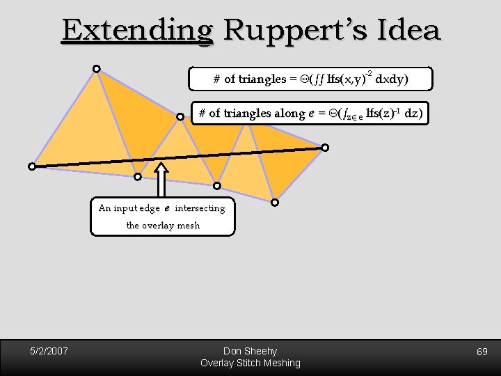 Extending Ruppert’s Idea -2 # of triangles = (ss lfs(x, y) dxdy) # of Extending Ruppert’s Idea -2 # of triangles = (ss lfs(x, y) dxdy) # of