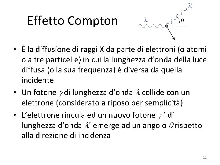 Effetto Compton • È la diffusione di raggi X da parte di elettroni (o