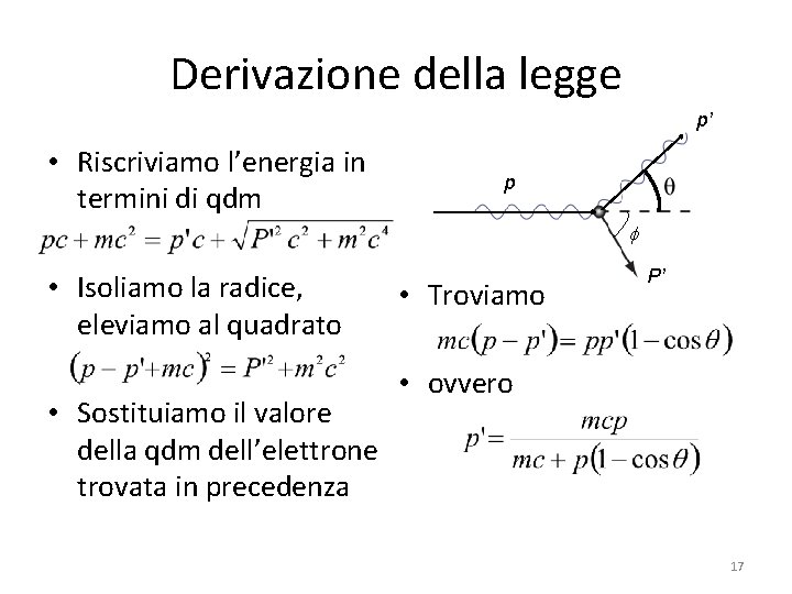 Derivazione della legge p’ • Riscriviamo l’energia in termini di qdm p f •