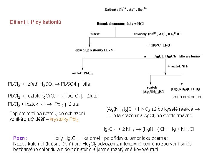 Dělení I. třídy kationtů Pb. Cl 2 + zřeď. H 2 SO 4 →