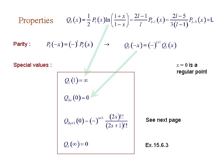 Properties Parity : x = 0 is a regular point Special values : See