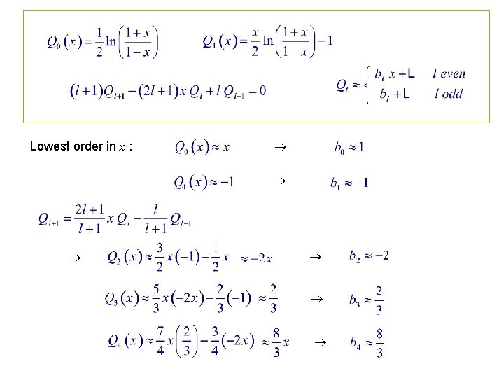 Lowest order in x : 