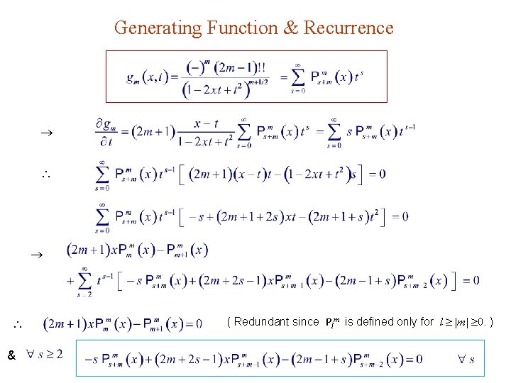 Generating Function & Recurrence & ( Redundant since Plm is defined only for l