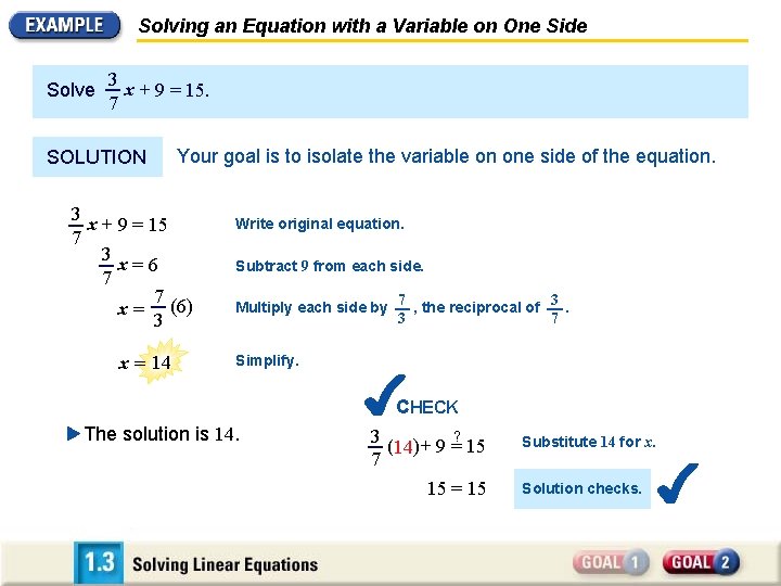 Solving an Equation with a Variable on One Side Solve 3 x + 9