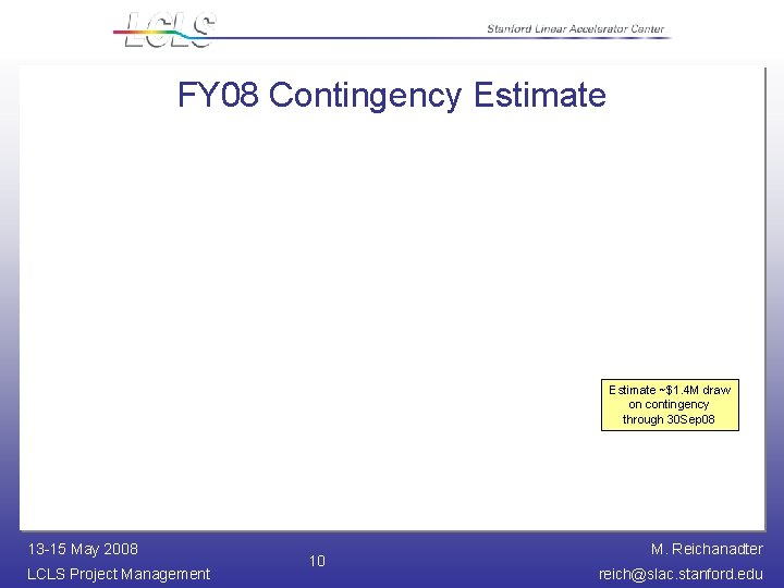 FY 08 Contingency Estimate ~$1. 4 M draw on contingency through 30 Sep 08