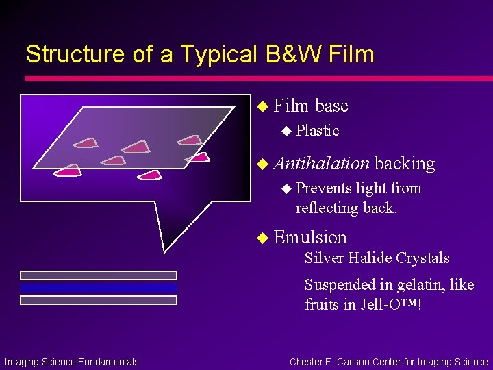 Structure of a Typical B&W Film u Film base u Plastic u Antihalation backing