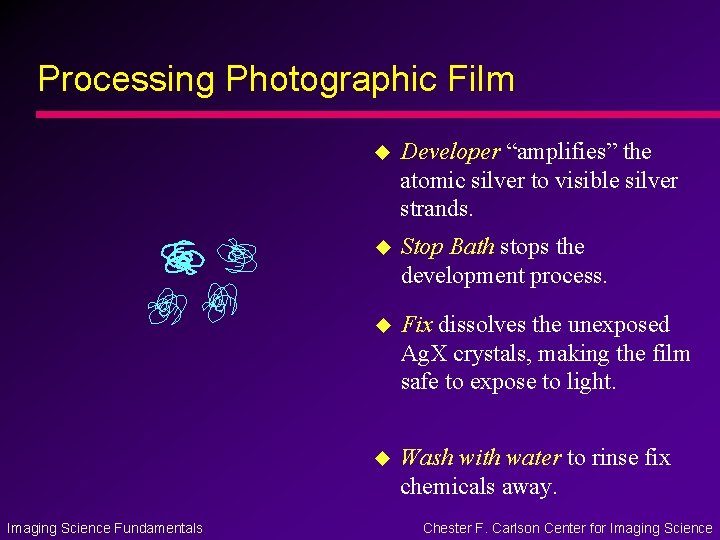 Processing Photographic Film Imaging Science Fundamentals u Developer “amplifies” the atomic silver to visible