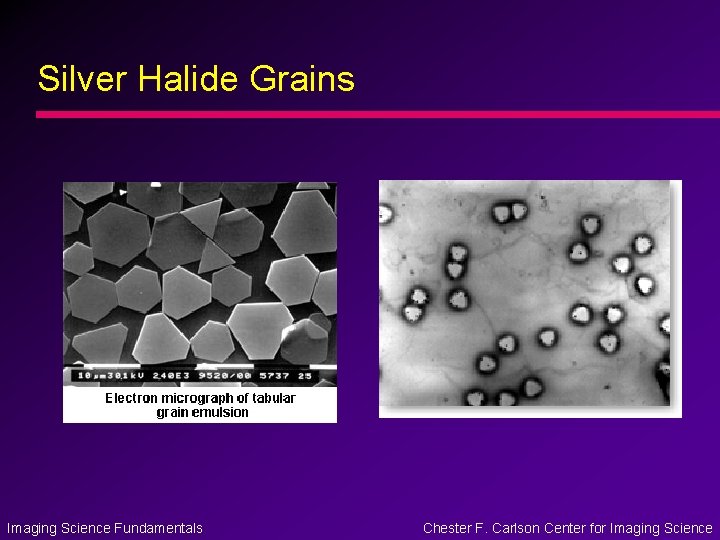 Silver Halide Grains Imaging Science Fundamentals Chester F. Carlson Center for Imaging Science 