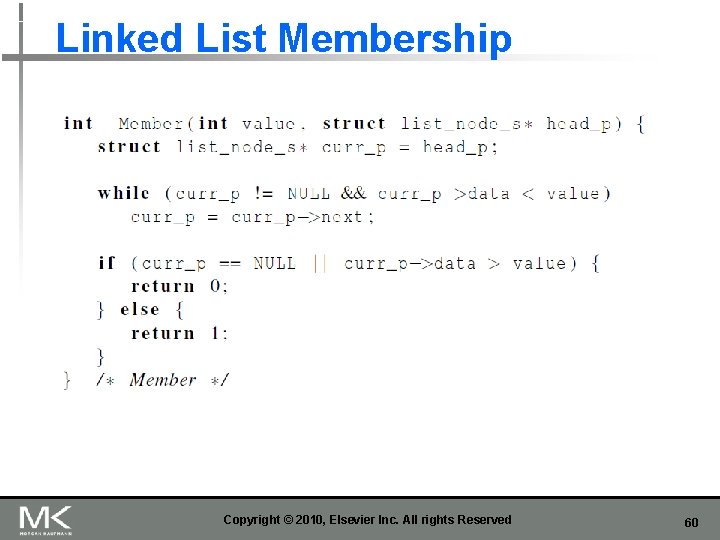 Linked List Membership Copyright © 2010, Elsevier Inc. All rights Reserved 60 