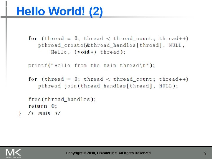 Hello World! (2) Copyright © 2010, Elsevier Inc. All rights Reserved 8 