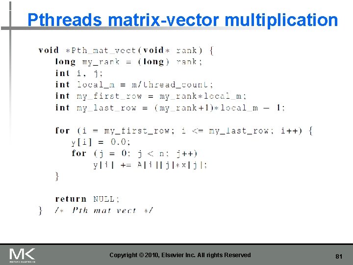 Pthreads matrix-vector multiplication Copyright © 2010, Elsevier Inc. All rights Reserved 81 