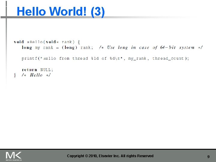Hello World! (3) Copyright © 2010, Elsevier Inc. All rights Reserved 9 