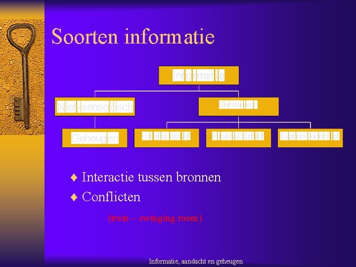 Soorten informatie ¨ Interactie tussen bronnen ¨ Conflicten (trein – swinging room) Informatie, aandacht