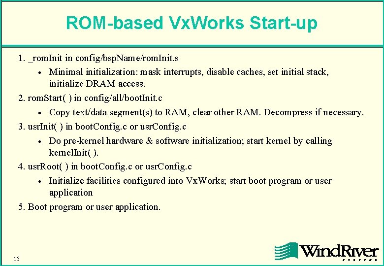 ROM-based Vx. Works Start-up 1. _rom. Init in config/bsp. Name/rom. Init. s · Minimal