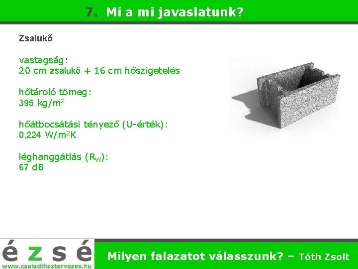 7. Mi a mi javaslatunk? Zsalukő vastagság: 20 cm zsalukő + 16 cm hőszigetelés