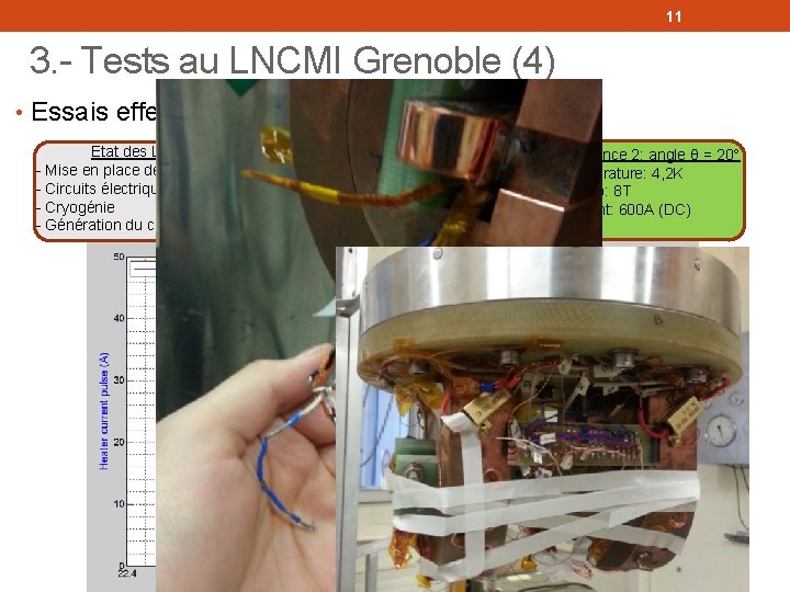 11 3. - Tests au LNCMI Grenoble (4) • Essais effectués au LNCMI (4