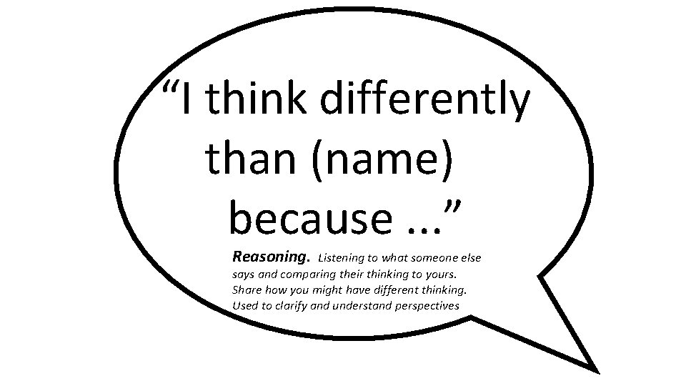 “I think differently than (name) because. . . ” Reasoning. Listening to what someone