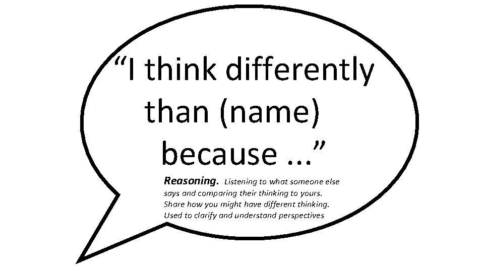 “I think differently than (name) because. . . ” Reasoning. Listening to what someone