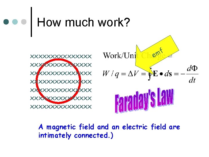 How much work? xxxxxxxxxxxxxxx xxxxxxxxxxxxxxx f m e A magnetic field an electric field