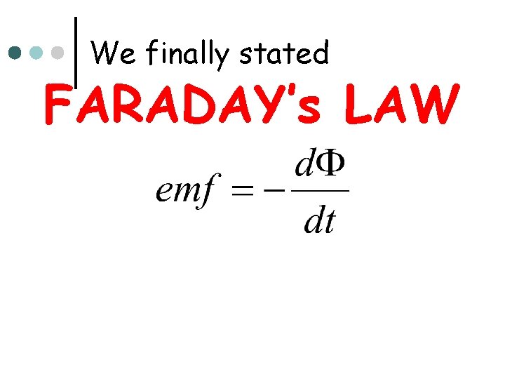 We finally stated FARADAY’s LAW 