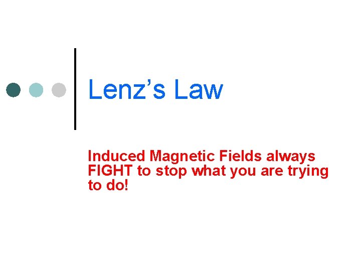 Lenz’s Law Induced Magnetic Fields always FIGHT to stop what you are trying to