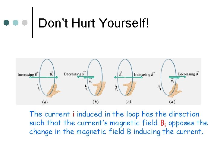 Don’t Hurt Yourself! The current i induced in the loop has the direction such