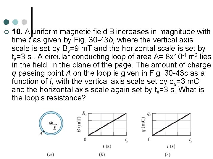 ¢ 10. A uniform magnetic field B increases in magnitude with time t as