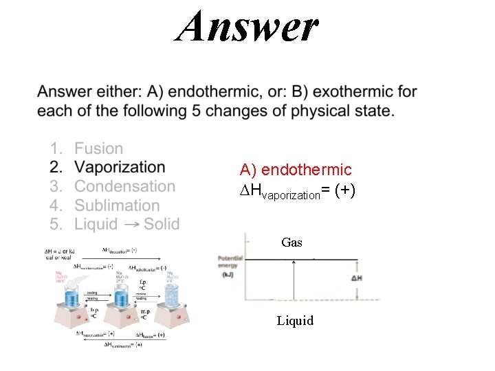 Answer A) endothermic Hvaporization= (+) Gas Liquid 