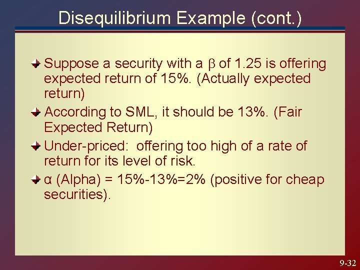 Disequilibrium Example (cont. ) Suppose a security with a of 1. 25 is offering Disequilibrium Example (cont. ) Suppose a security with a of 1. 25 is offering