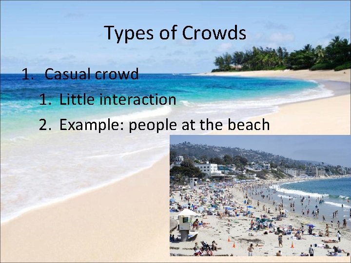 Types of Crowds 1. Casual crowd 1. Little interaction 2. Example: people at the