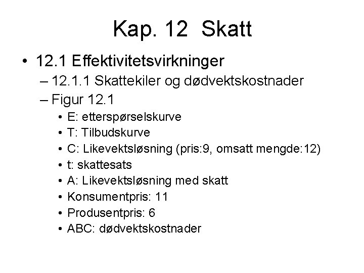 Kap. 12 Skatt • 12. 1 Effektivitetsvirkninger – 12. 1. 1 Skattekiler og dødvektskostnader