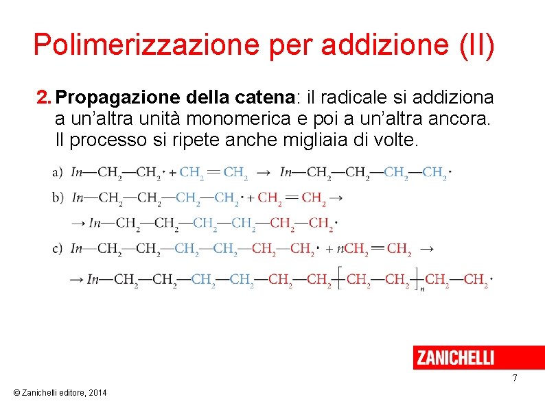 Polimerizzazione per addizione (II) 2. Propagazione della catena: il radicale si addiziona a un’altra