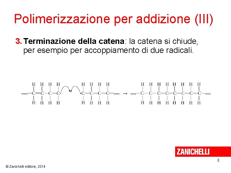 Polimerizzazione per addizione (III) 3. Terminazione della catena: la catena si chiude, per esempio