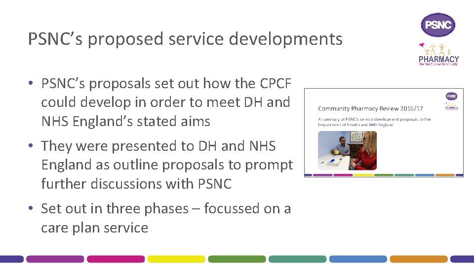 PSNC’s proposed service developments • PSNC’s proposals set out how the CPCF could develop
