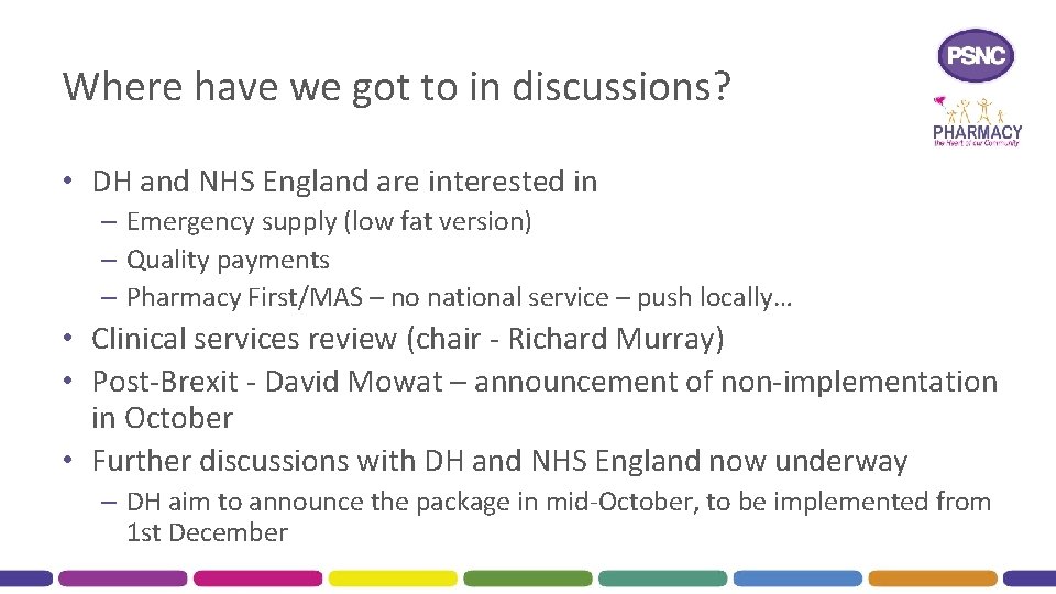 Where have we got to in discussions? • DH and NHS England are interested