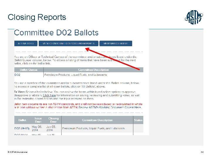 Closing Reports © ASTM International 56 