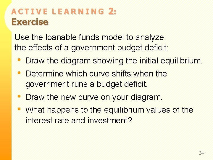 ACTIVE LEARNING Exercise 2: Use the loanable funds model to analyze the effects of