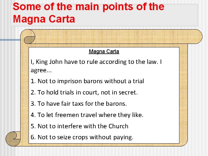 Some of the main points of the Magna Carta I, King John have to
